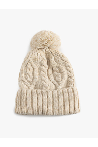 Koton Шапка с текстурирана плитка с помпони с детайли на слоеве