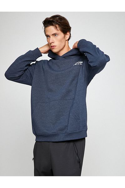 Koton Raised Hooded Sweatshirt Slogan Printed Pocket Detailed Long Sleeve