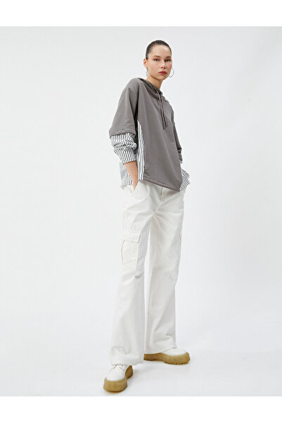 Koton Hanorac în dungi cu glugă, manșete din material textil, amestec de bumbac