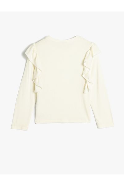 Koton Long Sleeve Crew Neck Ruffle Detail Viscose T-Shirt