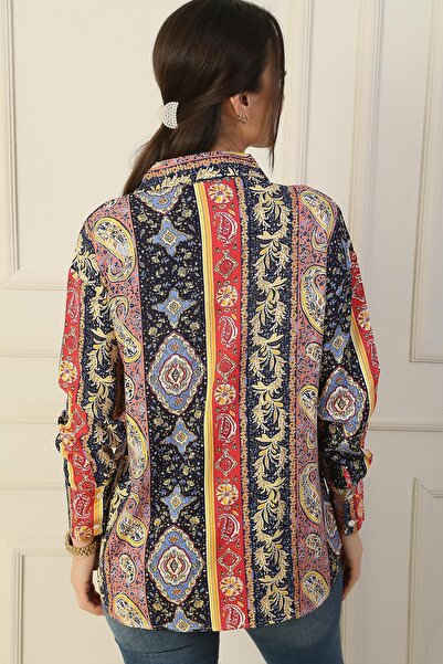 By Saygı Oversize Shirt with Shawl Pattern