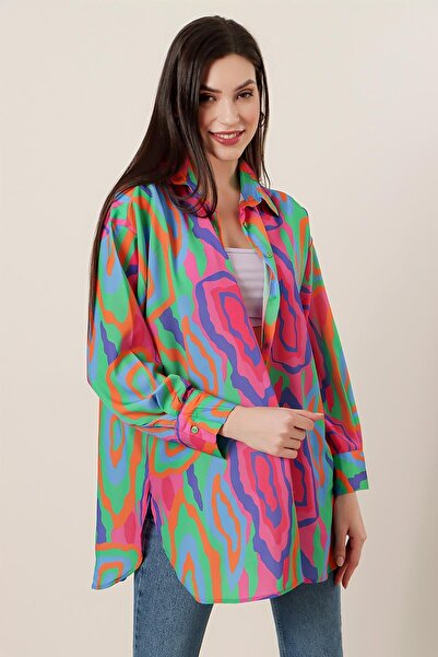 By Saygı Patterned Crepe Oversize Shirt