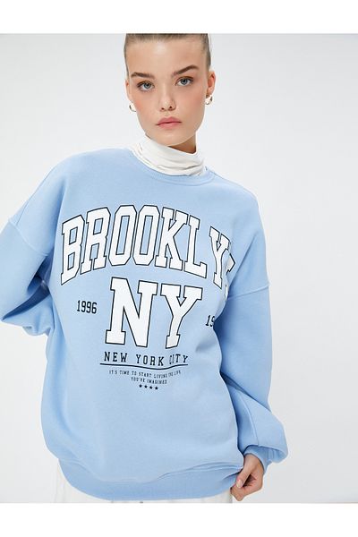 Koton College Printed Raised Sweatshirt - Relaxed Fit, Crew Neck, Long Sleeve