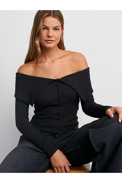 Dilvin 31269 Off-The-Shoulder Button Ball-Black