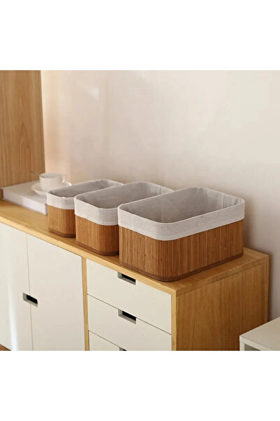 MONO TİCARET سلة مربعة من الخيزران مكونة من 3 قطع