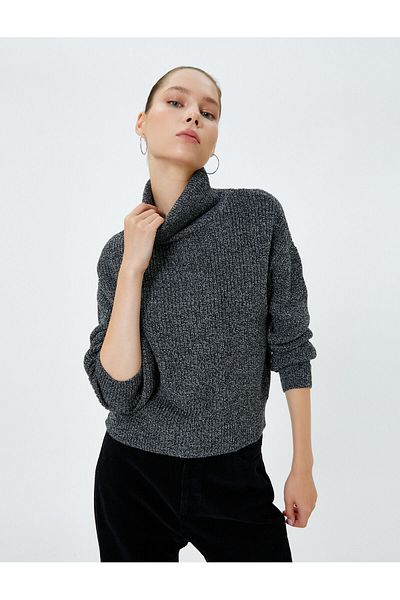 Koton Pulover cu guler rotit, tricot din cauciuc, cu mânecă lungă