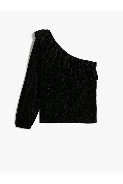 Koton Μπλούζα One Shoulder με Glitter Λεπτομέρεια και Flounce γιακά