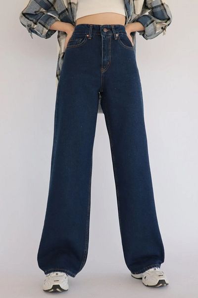 Trn JNS Cymelia Navy Blue Lycra Super High Waist Loose Jeans Palazzo Pants