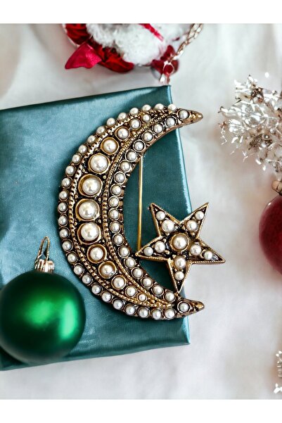 FAYRA ACCESSORIES İnci Ay Yıldız Broş