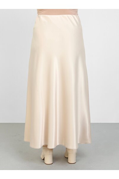 ALİA Light Beige Satin Plus Size Skirt - Alia