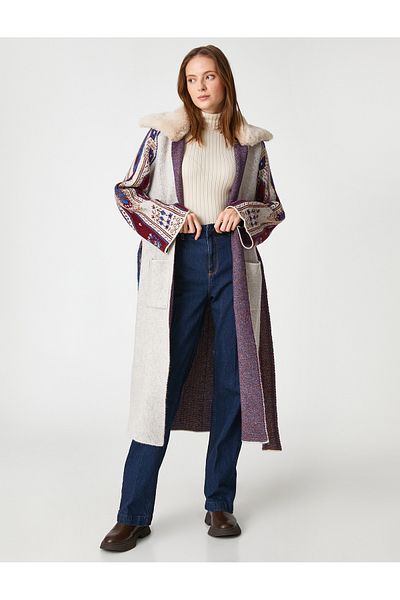 Koton Women's Beige Patterned Cardigan 3WAK90365HT