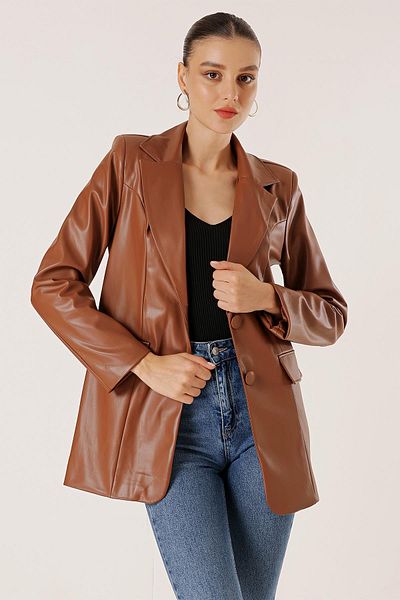 By Saygı Double Button Fake Pocket Lined Leather Jacket