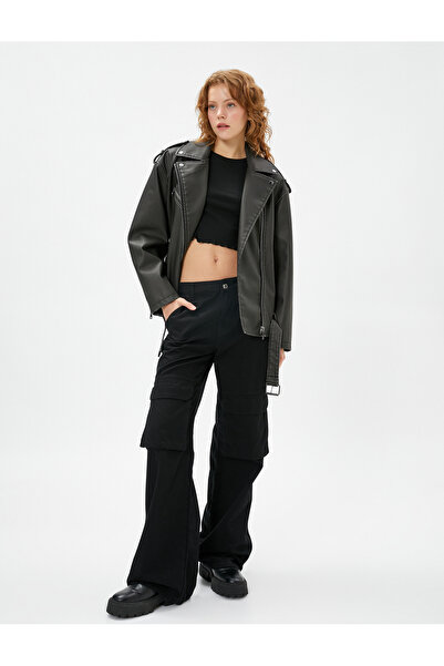 Koton Байкерська куртка зі шкіри на блискавці Кишеня на блискавці Детальний пояс