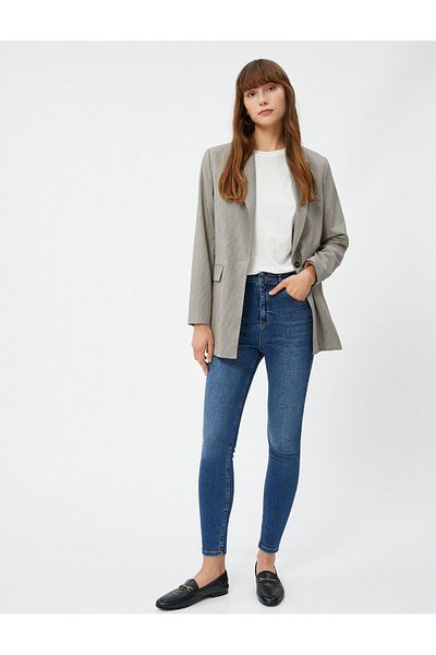 Koton 4wal40046md Pantaloni de damă din denim din bumbac Drk Dark Indigo