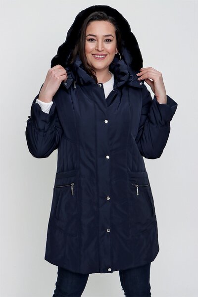 By Saygı Ταξιδιωτική κουκούλα με φτερό χήνας με επένδυση από ίνες Anorak Plus Size Παλτό Navy Blue