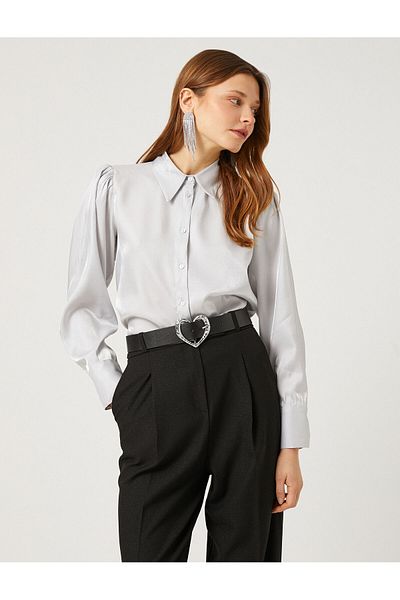 Koton Satin Shirt with Draped Shoulder
