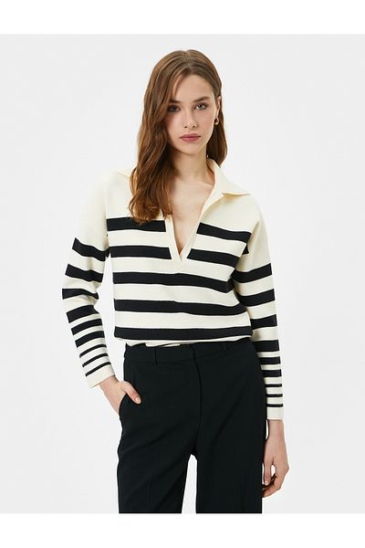 Koton Tricotaj oversize Pulover Gât polo Amestecat de viscoză