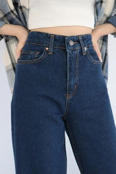 Trn JNS Cymelia Navy Blue Lycra Super High Waist Loose Jeans Palazzo Pants
