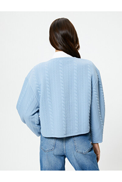 Koton Плетен шарен суичър с дълги ръкави и деколте с текстура