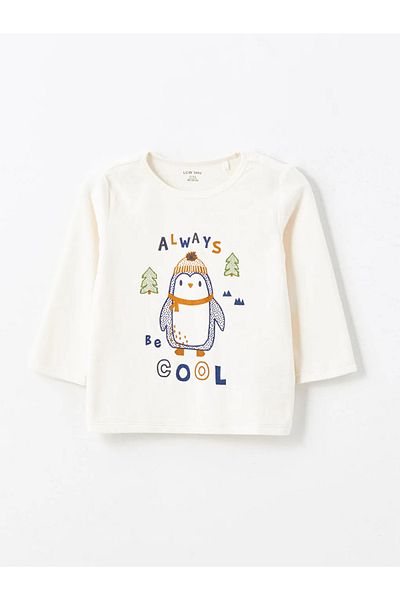 LC Waikiki Lcw Baby Light Beige Crew Neck Long Sleeve Printed Baby Boy Pajamas Set