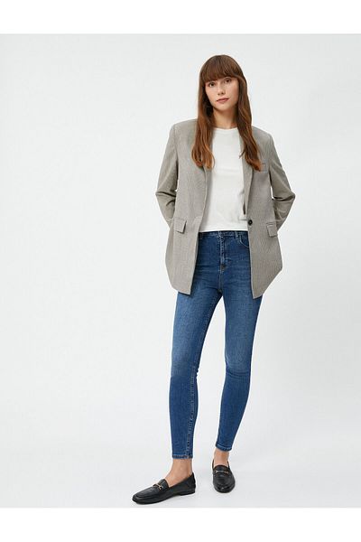 Koton 4wal40046md Pantaloni de damă din denim din bumbac Drk Dark Indigo