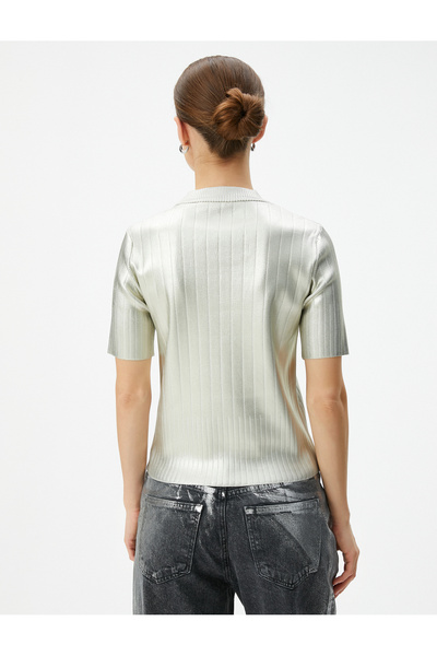 Koton Μεταλλικό πουλόβερ με κοντομάνικο γιακά