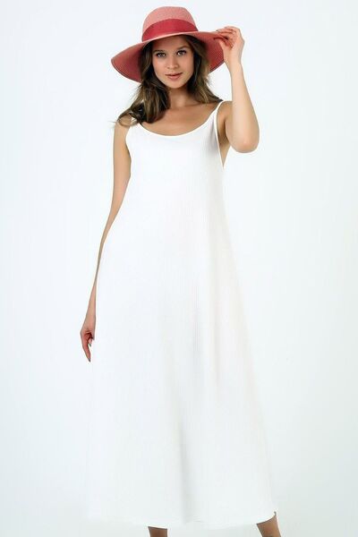 Vivika Kadın Yuvarlak Yaka İnce Askılı Bol Kesim Oversize Model Uzun Salaş El...