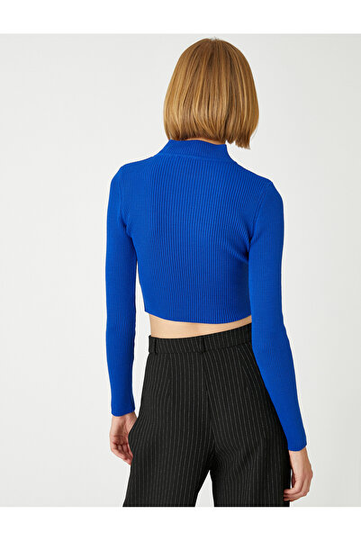 Koton Crop Tricotaj Pulover Guler Înalt Cașmir Righeat Texturat