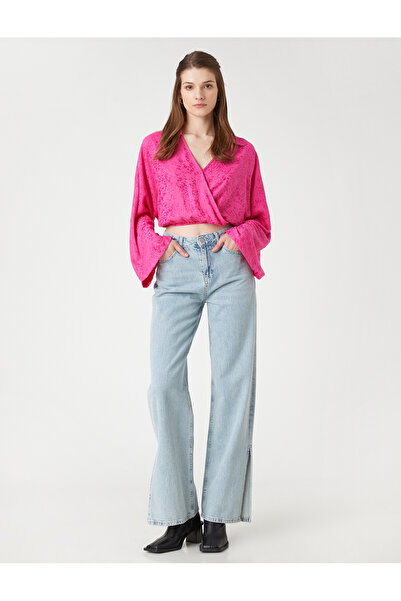 Koton Crop halenka zavinovací košilový límec s dlouhým rukávem