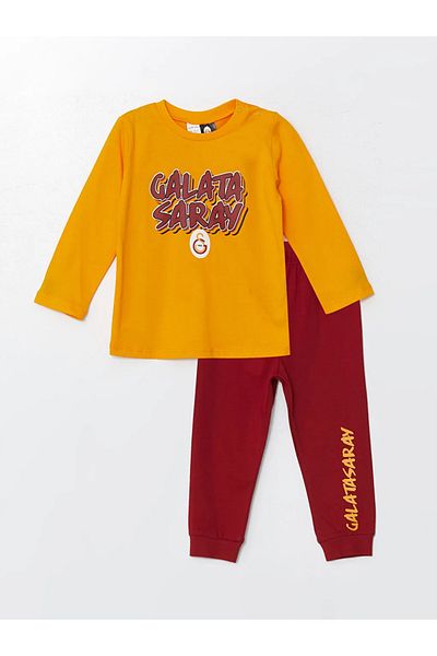 LC Waikiki Lcw Baby Vibrant Orange Crew Neck Long Sleeve Galata Palace Printed Baby Boy Pajamas Set
