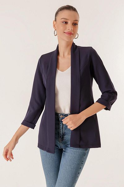 By Saygı Shawl Collar Width Lycra Double Sleeve Fabric Short Jacket