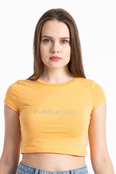 Mossta Coachella Basic Mustard Crop Top