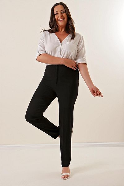 By Saygı Imported Crepe Wide Size Trousers with Elastic Sides