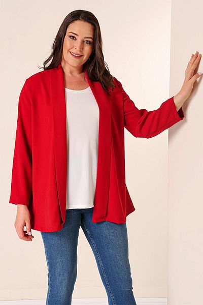 By Saygı Paisley Patterned Imported Crepe Jacket Plus Size 2-Piece Set