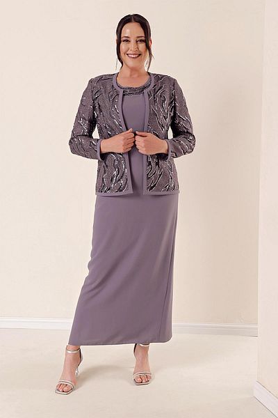 By Saygı Beaded Detailed Jacket Dress Plus Size Suit