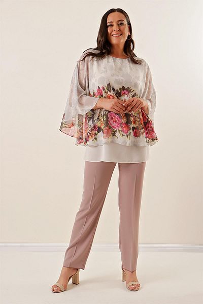 By Saygı Imported Crepe Wide Size Trousers with Elastic Sides
