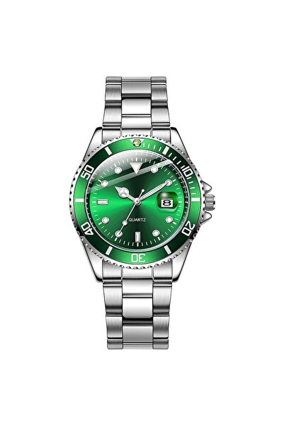 İSTLİV Erkek Rolex Modeli Gümüş- Yeşil Rengi Kol Saati