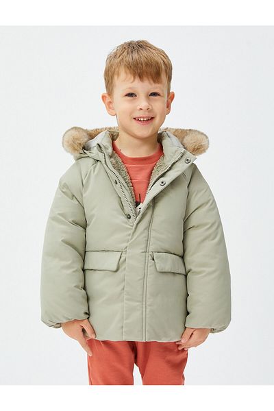 Koton Hooded Coat Plush Lined Padded Pocket