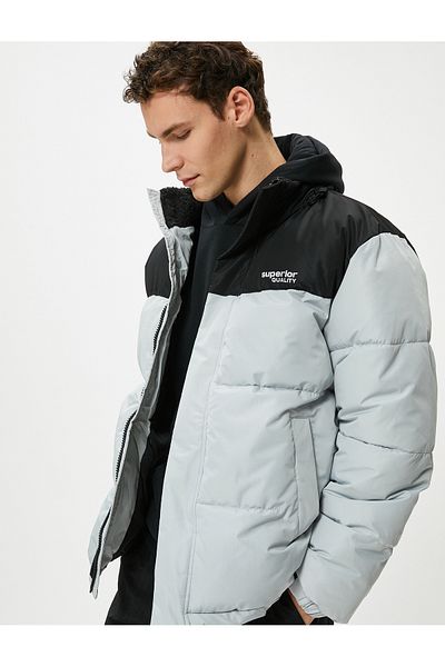 Koton Puffer Jacket Stand Collar Color Block Zippered Pocket Detail