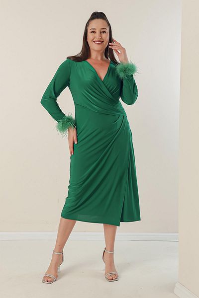 By Saygı Rochie cu guler dublu cu mâneci căptușite cu pene din lycra mărimi mari