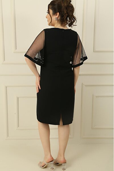 By Saygı Šaty větší velikosti s vyšívaným límečkem a rukávy