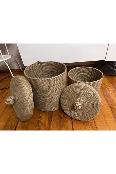 Bohemahomedecor سلة مزخرفة بغطاء من الخيزران والجوت