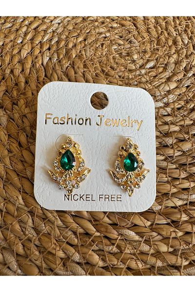 Pervin Ablacım Green Jewelled Gold Earrings