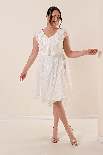 By Saygı Handkerchief Collar Lace and Lined B.B. Dress