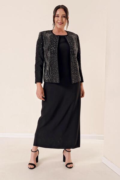 By Saygı Importált krepp ruha kabát bélés gyöngyök hímzett B.B. Csapat