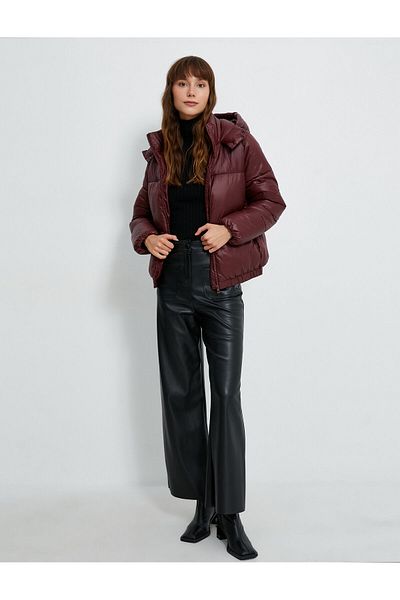 Koton Short Puffer Jacket with Hood, Zipper, Elastic Waist, Pocket