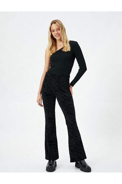 Koton Leggings Trousers Flared Leg High Waist Zebra Patterned