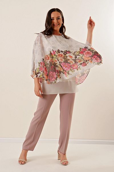 By Saygı Imported Crepe Wide Size Trousers with Elastic Sides