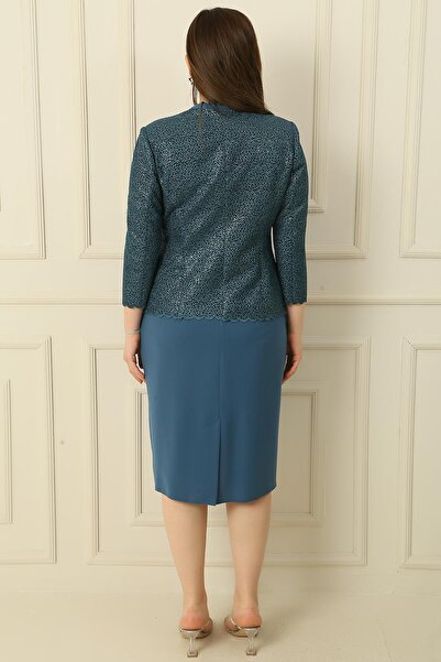 By Saygı Κόσμημα γιακά με επένδυση κρεπ φόρεμα παγιέτα Μπουφάν Plus Size Διπλό Σετ