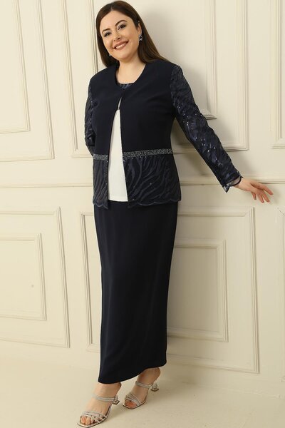 By Saygı Belül Half Moon ujjú blúz flitteres hímzés gyöngy részletes kabát szoknya bélelt nagy méretű 3 részes készlet